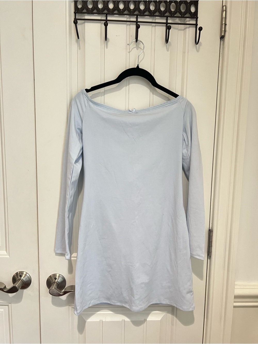 Wild Fable Light Blue Boat Neck Long Sleeve‎ Top Lace Trim Ballet Core Size L